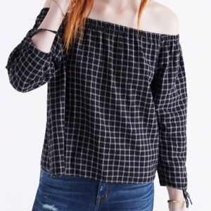 Madewell Black Plaid Off The Shoulder Top
